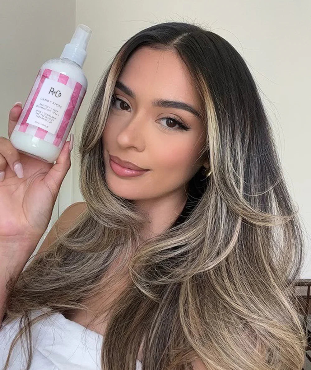 R+Co Candy Stripe Protect and Prep Detangling Spray